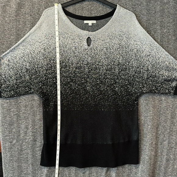 Notations Black Silver Glitter Holiday batwing formal event keyhole sweater 1X - Picture 8 of 16